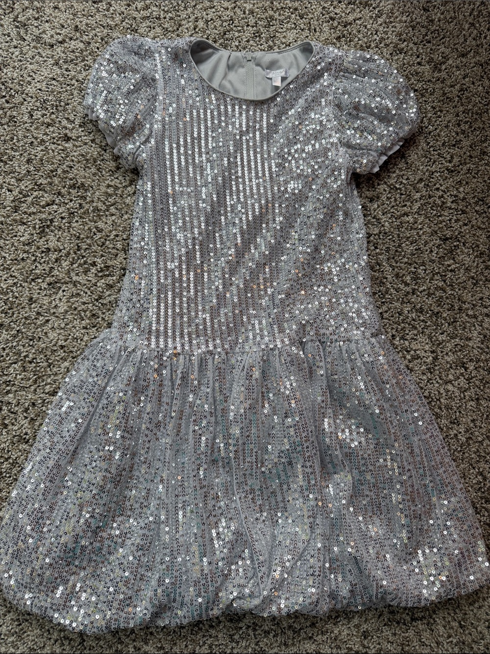 Tahari Silver Sequin Puff Sleeve Party Dress for Girls size 7